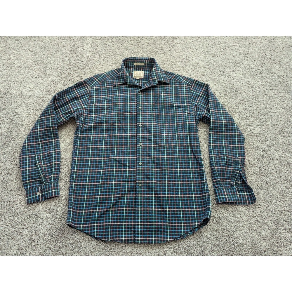 Vintage Stone Work Button Up Shirt Mens Medium Blue Plaid Flannel‎ 100% Cotton